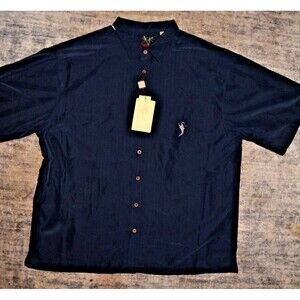Bamboo Cay Men’s 3XL Navy Blue Button Front Hawaiian Fishing Shirt Marlin F